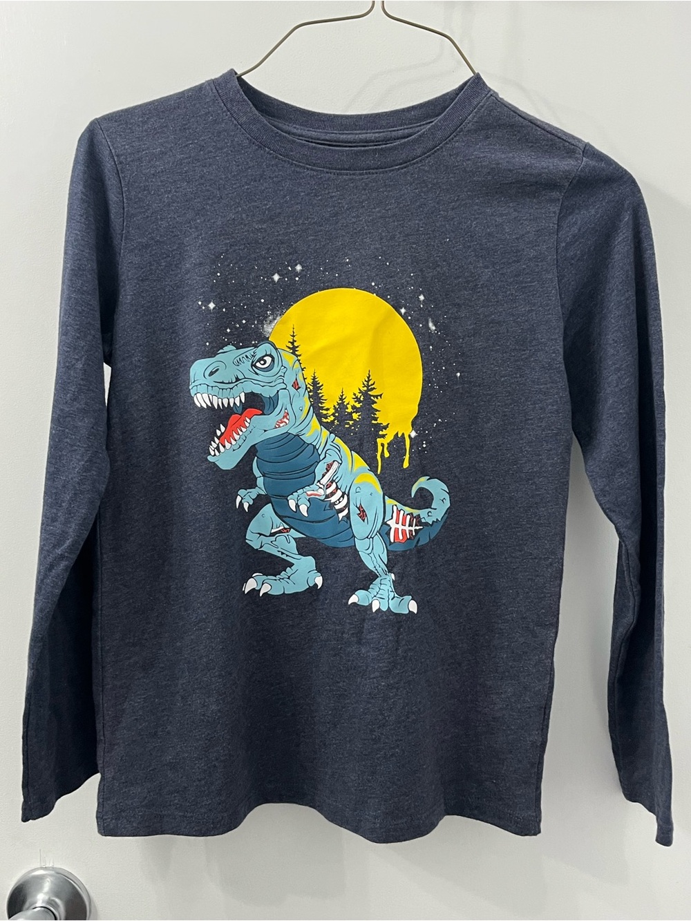 Cat & Jack Boys Halloween Dinosaur Shirt Size M 8/10 Blue Long Sleeve T-Rex